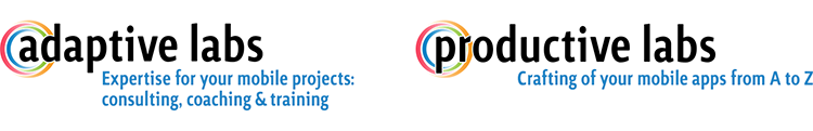 Wonder Labs activities: Adaptive Labs (Expertise for your mobile projects: consulting, coaching & training) and Productive Labs (crafting of your mobile apps from A to Z)